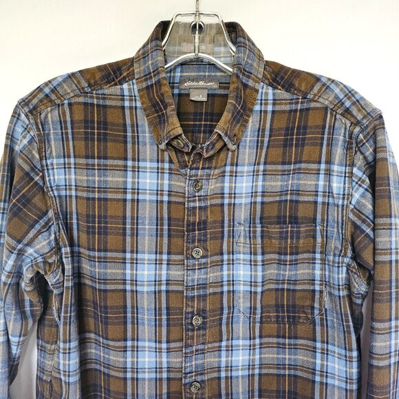 Eddie Bauer Classic Fit Brown and Blue Flannel Shirt, Size S - Picture 2 of 10